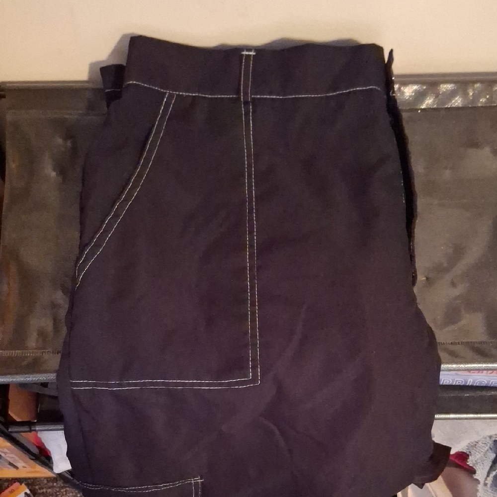 Black Parachute Pants with White Stitching